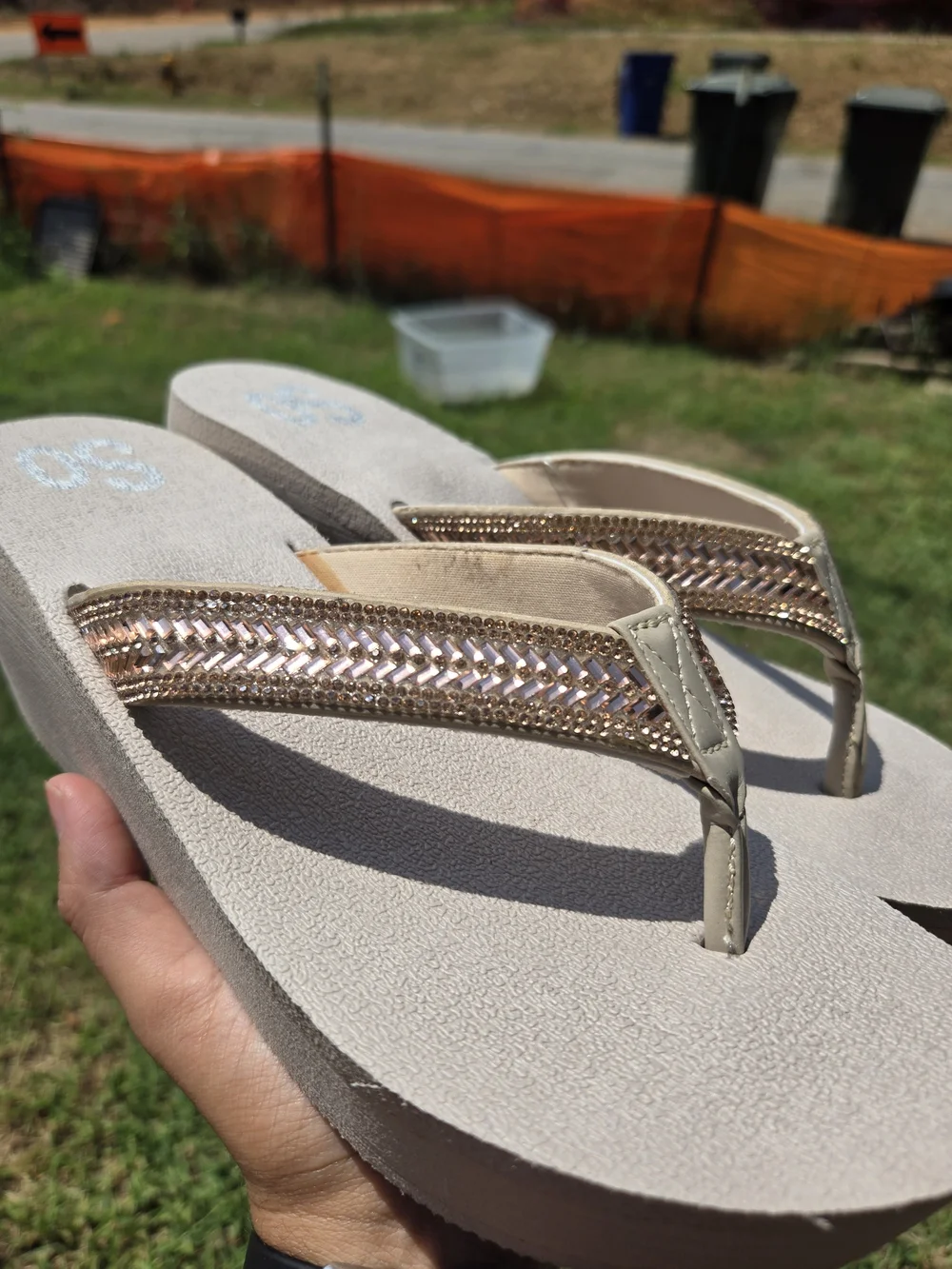 Gold Wedge Flip Flop Sandals - SO